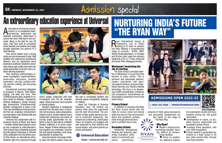 NURTURING INDIA'S FUTURE "THE RYAN WAY"